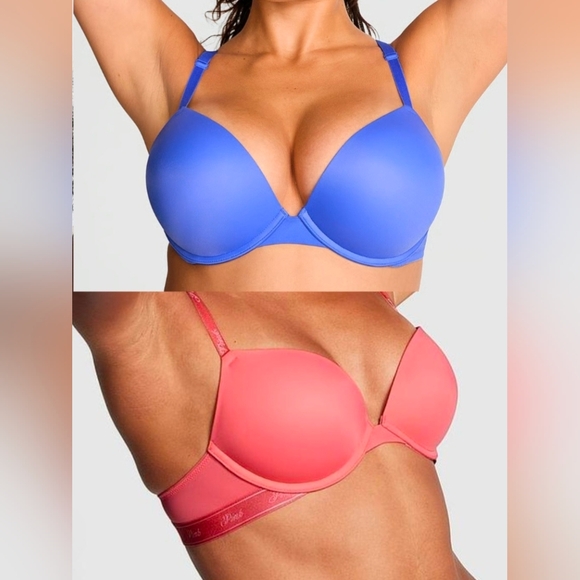2PC 38DD VICTORIAS SECRET WEAR EVERYWHERE BRAS CORAL & BLUE GREAT DEAL FOR BOTH!